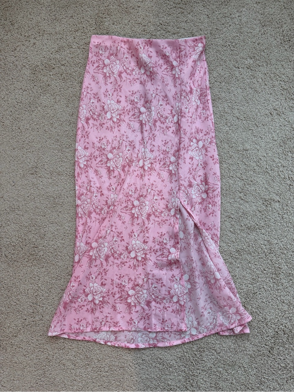 Pink Floral Midi Skirt with Side Slit